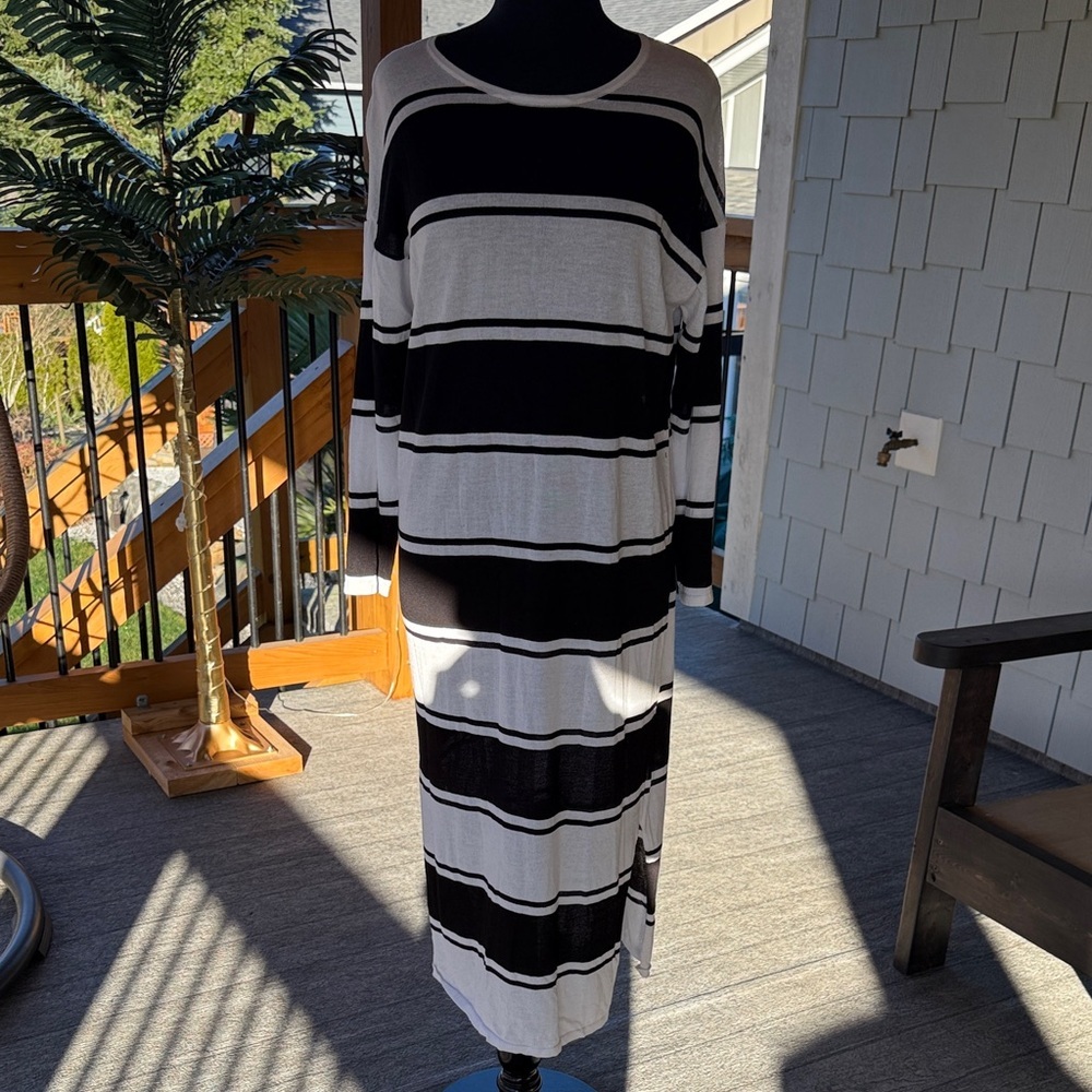 UCHUU | Striped Long Sleeve Sheer Dress
